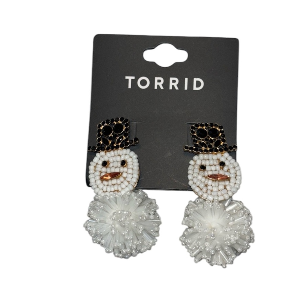 Torrid Snowman Seed Bead Jewel Embellished Winter Statement Post Back Earrings